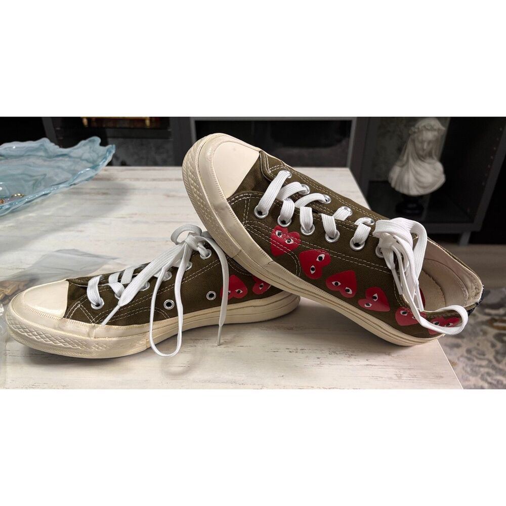 CDG Play x Converse Chuck 70 Low Multi Heart Olive Green Sneakers Sz 9
